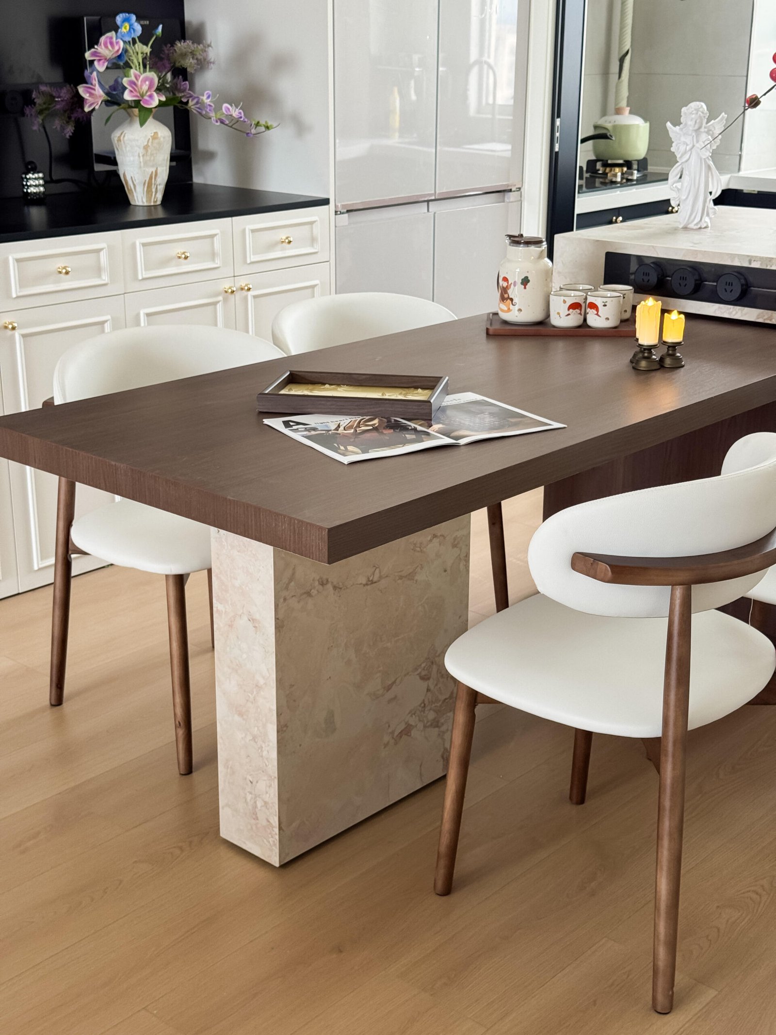 Elegant dining room featuring a Dining Table Set for 4 and statement chandelier.