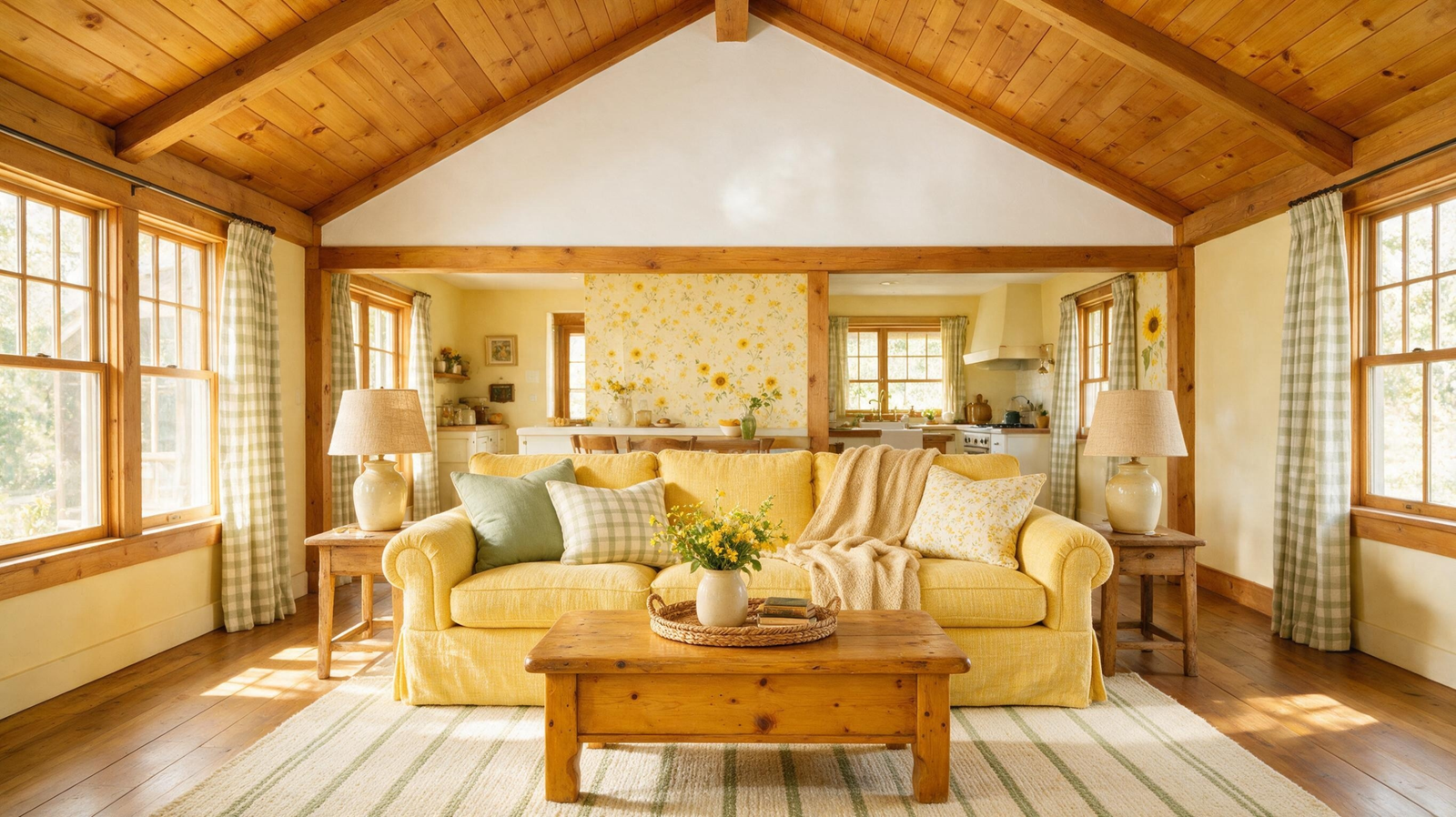 Modern Small Cottage Design: Bright Yellow & Cozy Space Ideas