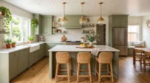 family kitchen with green cabinets 202608020741
