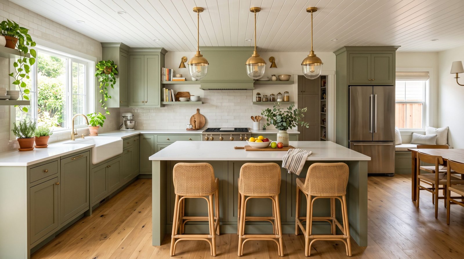 family kitchen with green cabinets 202608020741