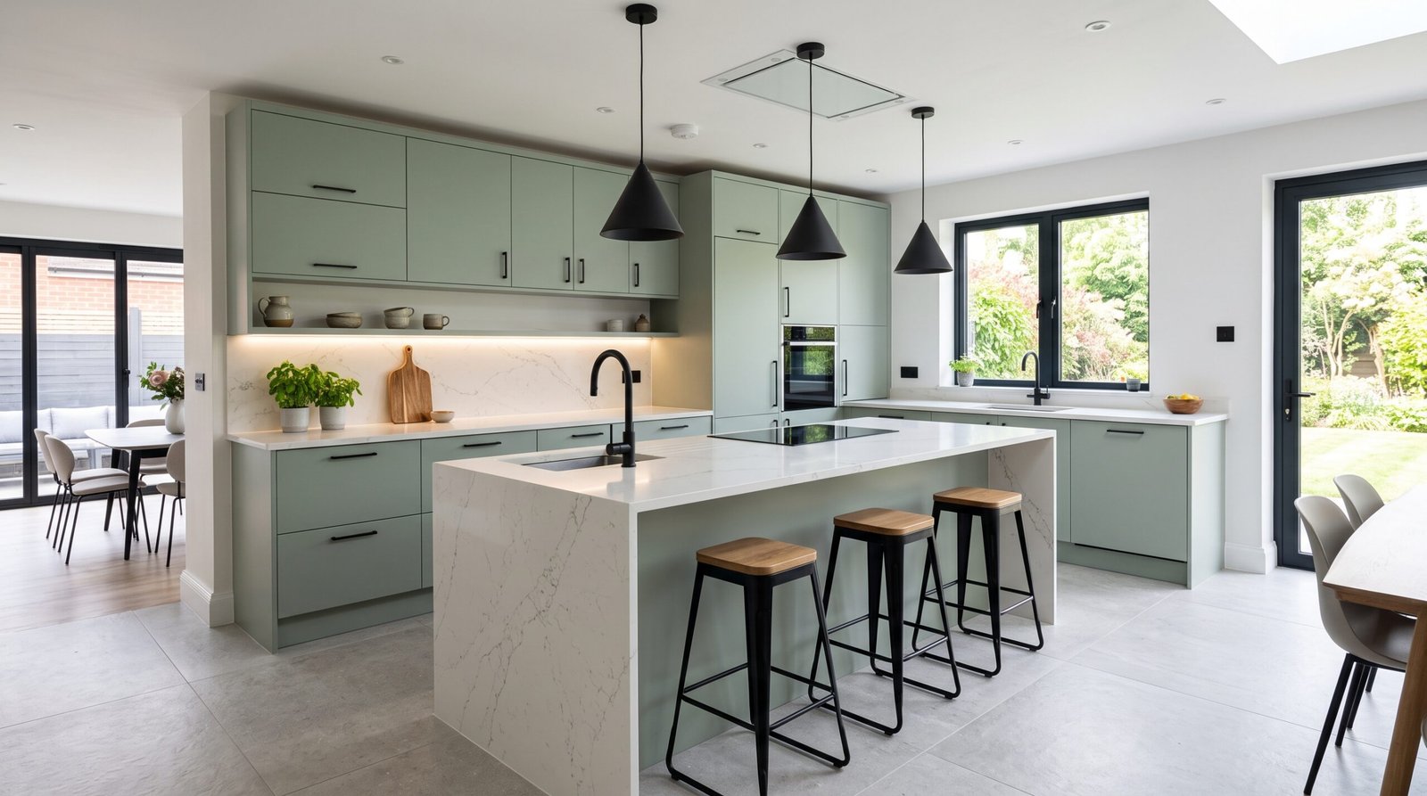 kitchen with sage green cabinetry 202608041055