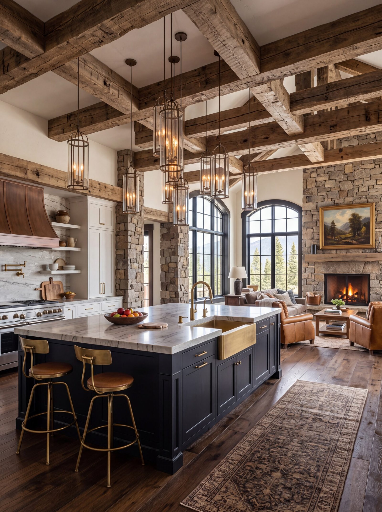 Navy Cabinetry Paired With White Marble Countertops